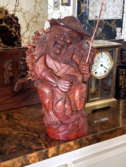 Antique Wood Carving Chinese Fisherman