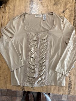 Apostrophe Stretch Women’s Large 14/16 Ruched Lace Top – Beige/Taupe