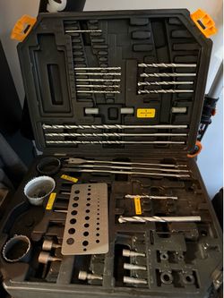 collection of drill/driver bit sets (3+ cases with a large assortment of twist bits, driver bits, hole saws, etc.)