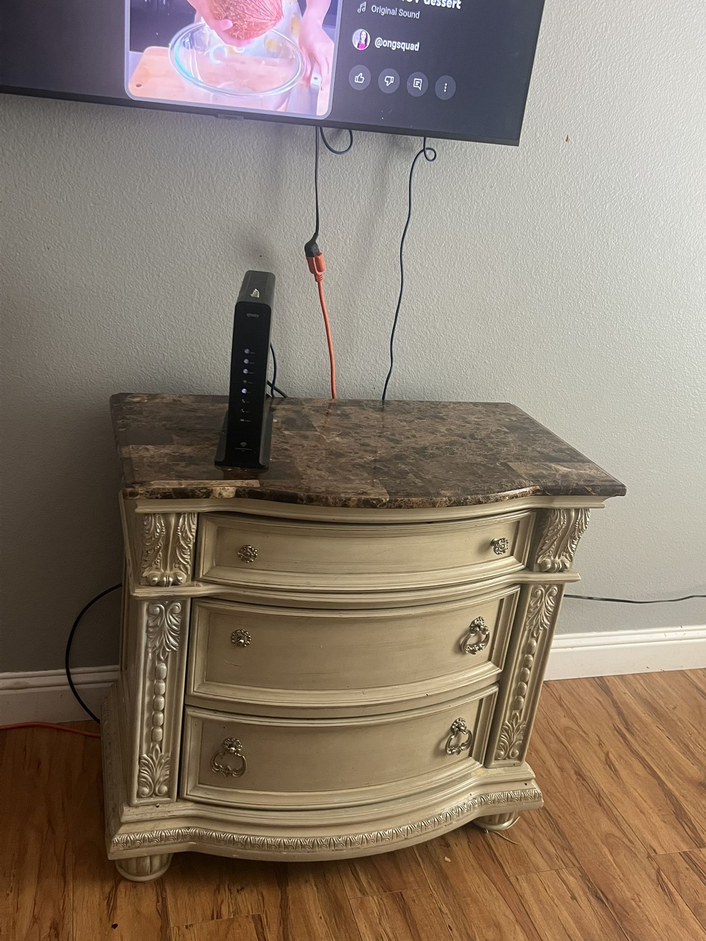 Marble Queen Elegant Bedroom Set for Sale – Bed, Marble Bedside Table & Marble Vanity