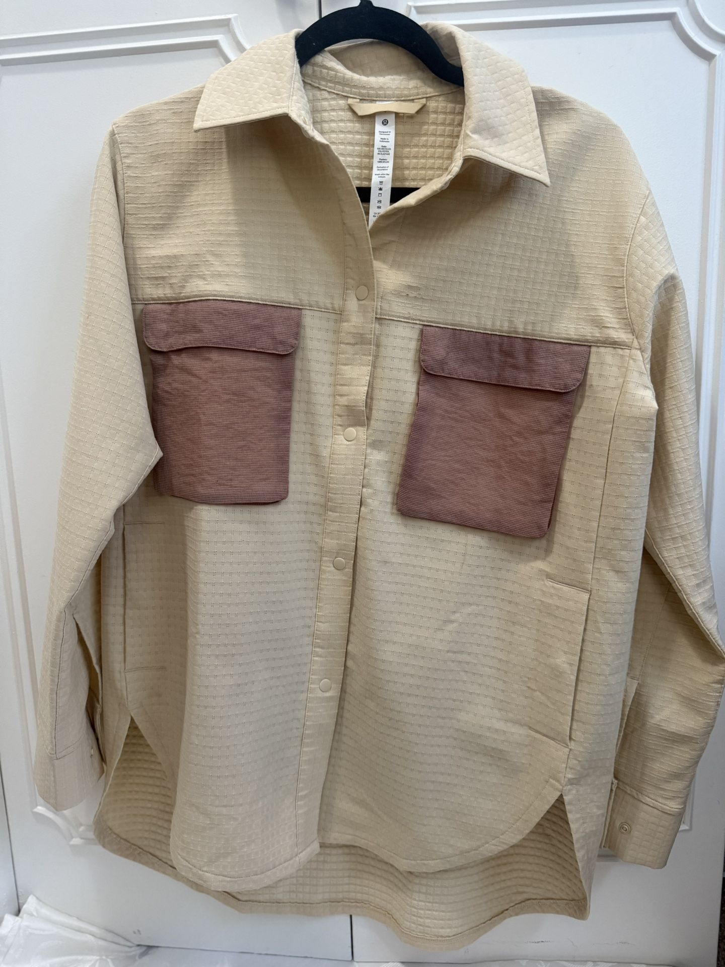 Lululemon Shirt Womens Grid Fleece Hiking Prosecco/Pink Clay