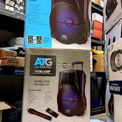 New. 12" Portable Speaker Bluetooth Remote Control 1 Wireles Microphone  FM Stereo LED Disco Lights Rechargeable Battery.