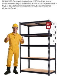 ZEUKMXOO Estantería de Garaje de 2200 Lbs, Estantes de Almacenamiento Ajustables de 72"H*35.5"W*15.8"D, Estante de 5 Niveles de Alta Resistencia para 
