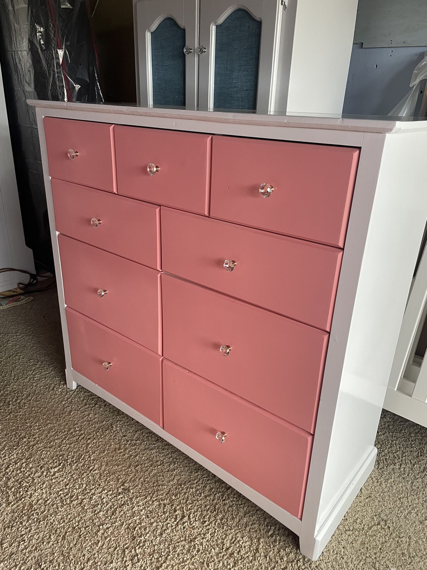 Wooden White/Pink Big Dresser