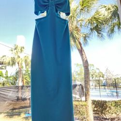 Teal side cut out stone strap dress