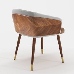 ARTPLAN Walnut Brown Leather Accent Chair