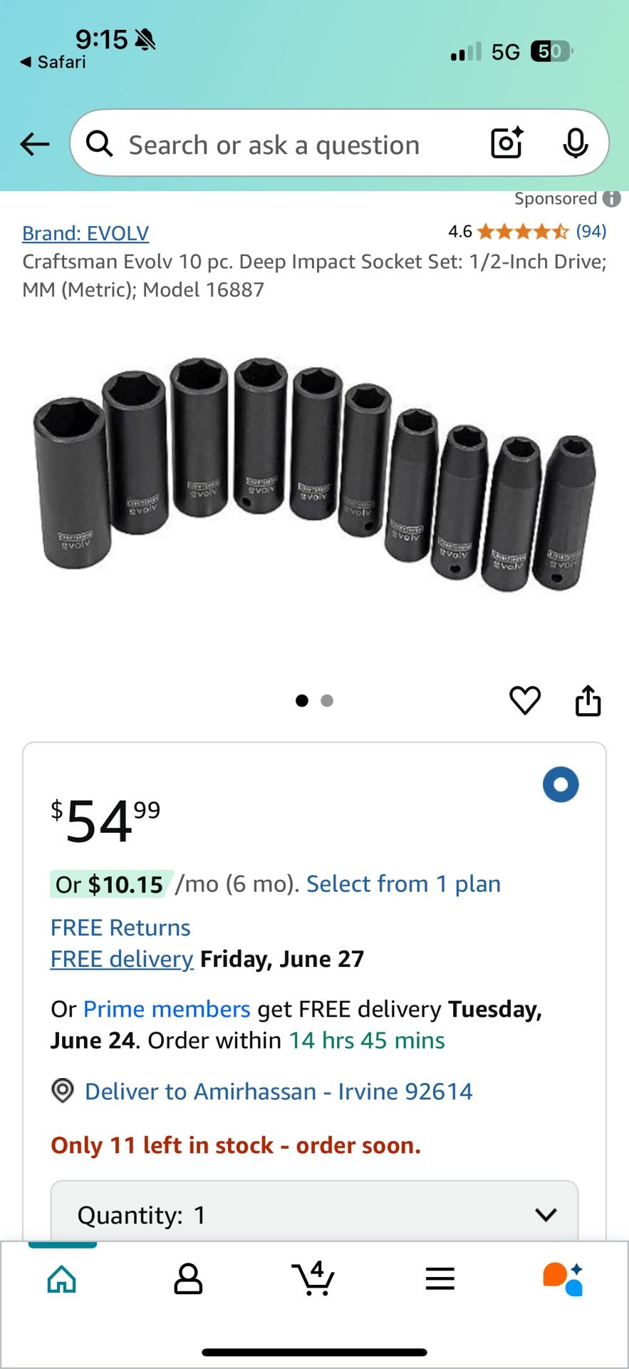 Craftsman Evolv 10 pc. Deep Impact Socket Set: 1/2-Inch Drive; MM (Metric)