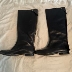 Kenneth Cole Catch Me CA Black Knee High Leather Boots + Gold Lining (like new)
