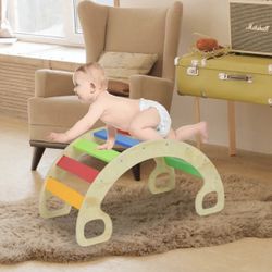 Toddler Climbing Toys, Wooden Climbing Arch Rocker, Rainbow Rocking Climber Frame