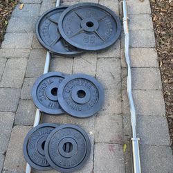 7ft Olympic Barbell, Olympic Curl Bar And Weight Plates