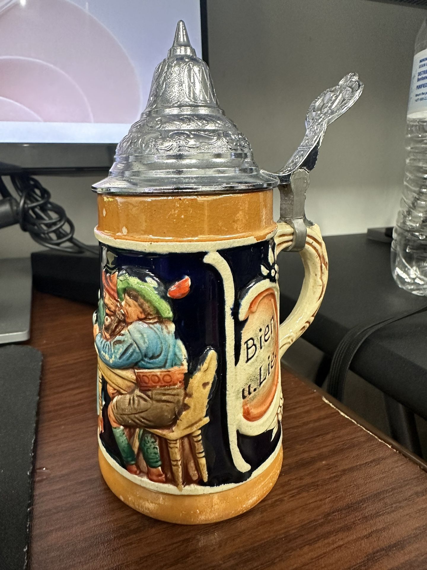 GERMAN BEER STEIN VIKING PEWTER W/LID