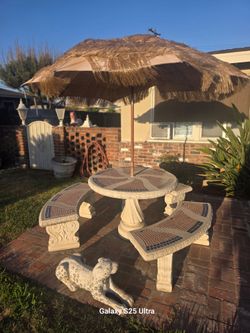 Concrete Mosaic Patio Table with Benches
