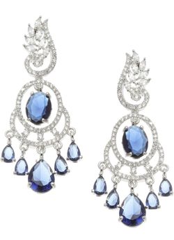 Rhodium-Plated American Diamond Studded Oval & Leaf Shaped Drop Earrings For Girls and Women