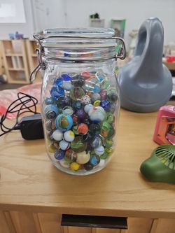 Large Jar of Mixed Glass Marbles