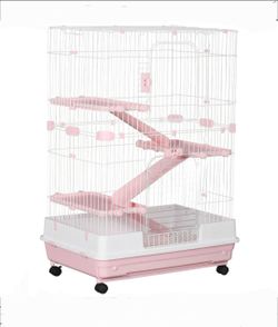 Large 4-Level Cage ~32"L Pink~NEW~ Small Pet Cage ~Bunny Rabbit Hutch w Wheels, Slide-out Tray