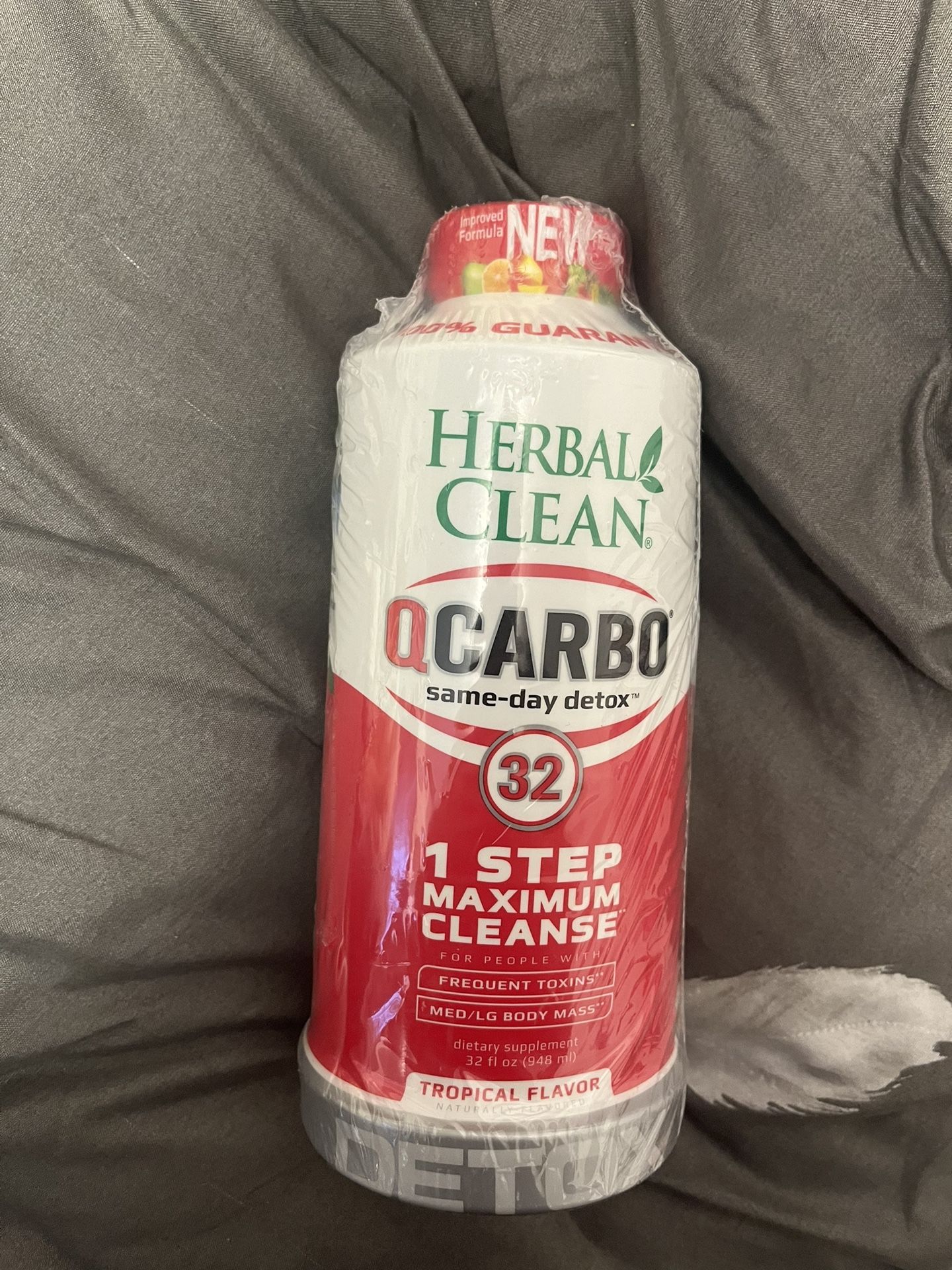 Herbal Clean QCarbo32 Same-Day Premium Detox Drink, Tropical Flavor, 32 Fl Oz