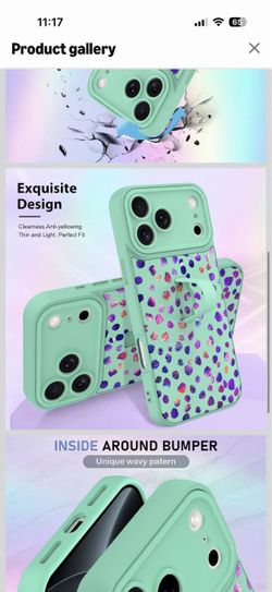 KANGHAR iPhone 18 Pro 17 Pro Case Iridescent Leopard, Green 2026 Silicone Cute Print Cheetah Pattern Wristband Kickstand Camera Protection Shockproof