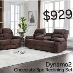 Dynamo2 Chocolate 3pc Reclining Set