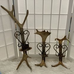 Vintage Real Antler Wall Hung Candle Holders- Set of 3 