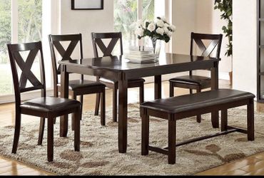 ESPRESSO BROWN DINING TABLE SET WITH 4 CHAIRS AND A BENCH NEW IN BOX
