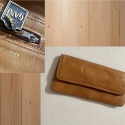 Vintage Gani Genuine Leather Wallet Camel Color Button w/Zip Side 8”