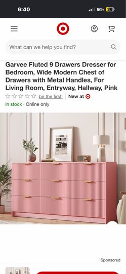 Garvee Fluted 9 Drawers Dresser for Bedroom, Wide Modern Chest of Drawers with Metal Handles, For Living Room, Entryway, Hallway, Pink (couple nicks)