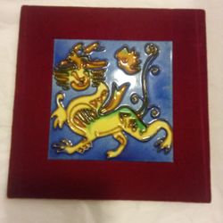 ANTIQUE  ASIAN HAND PAINTED  CERAMIC TILE 