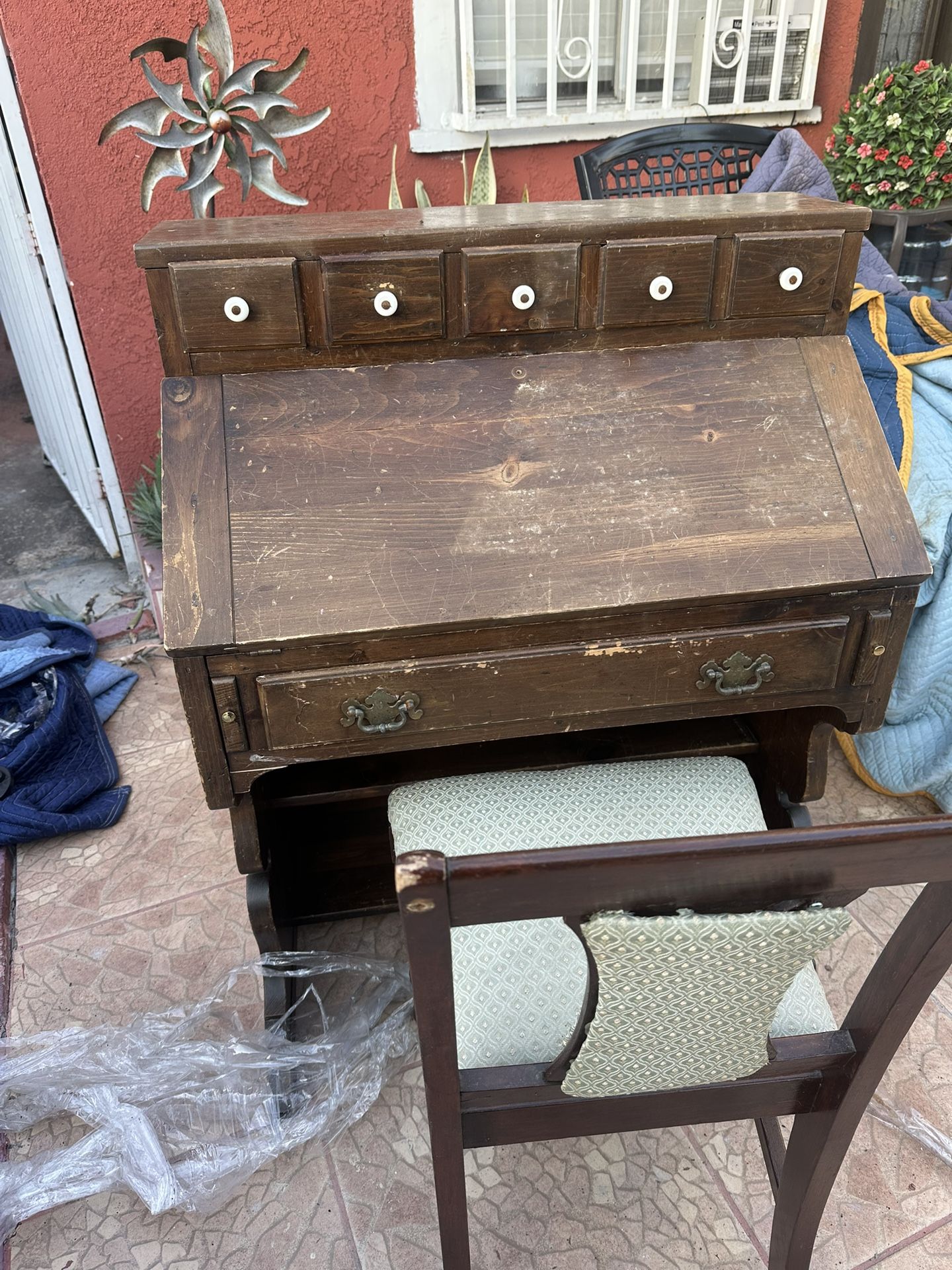 Vintage Wood Roll-Top Desk Made Oak