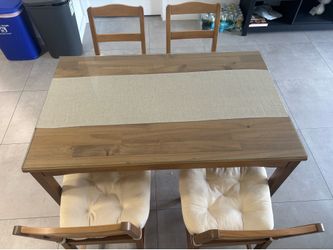 Wooden Dining Table Set (Table, 4 Chairs & Custom Glass Top)