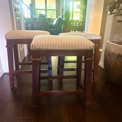 Set Of 3 Counter Height, Wood Stools