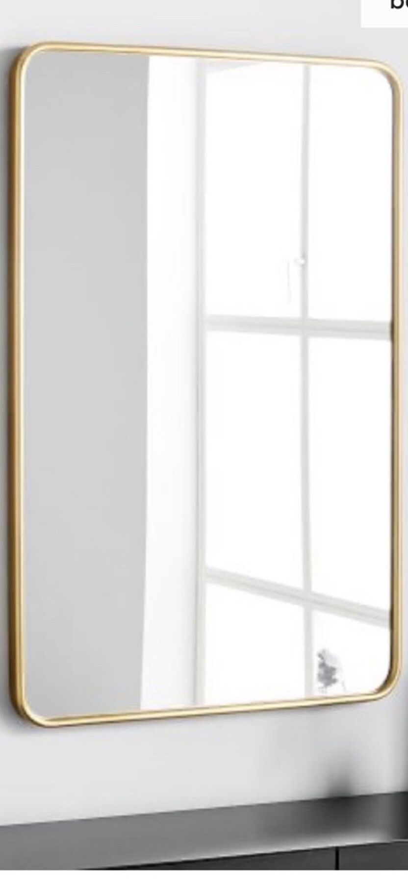 NEW IN BOX | WEST ELM Modern Streamline Rounded Edge Wall Mirror 36” | Antique Bronze/Gold