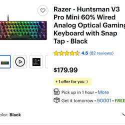 Razer - Huntsman V3 Pro Mini 60% Wired Analog Optical Gaming Keyboard with Snap Tap - Black