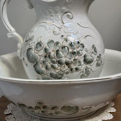 Antique Wheeling Pottery Pitcher & Basin