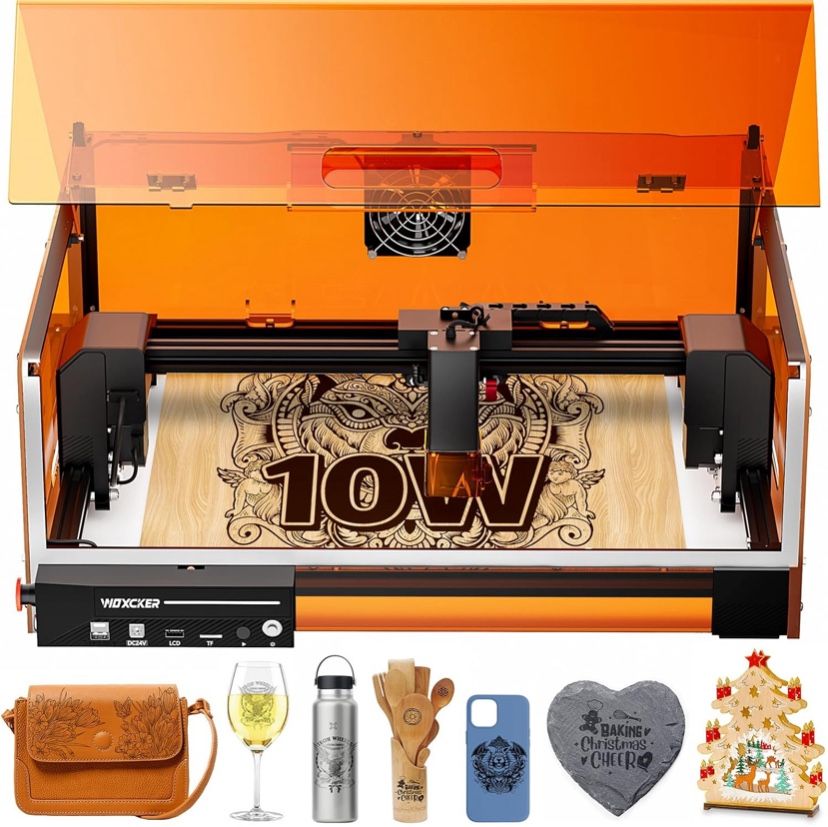Laser Engraving Machine, Woxcker L2 MAX 10W Enclosure Laser Engraver, CNC Engraving Machine 0.01mm High Precision Laser Engraving and Cutting for Wood
