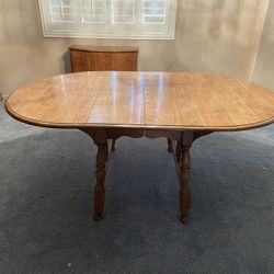 Large Wood Dining Table With Folding Drop Leaf Flaps & 2 Extensions
