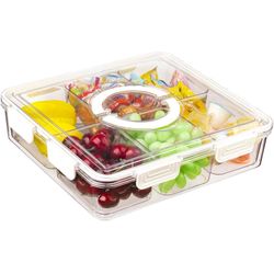Clear Storage Container with White Lid With 6 Removable Compartments 