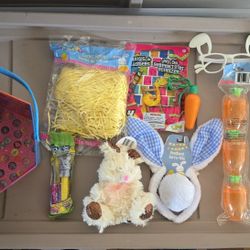 Easter basket with toys and trolls bucket