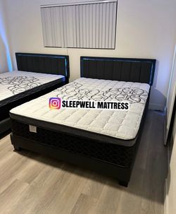 New queen bed frame with mattress