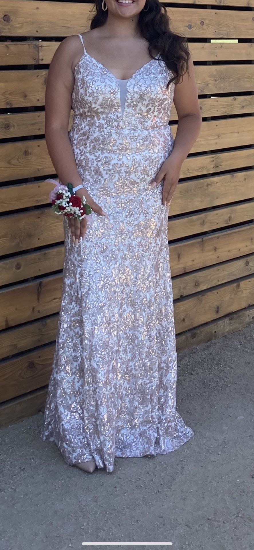 White And Gold Evening Gown/Prom Dress