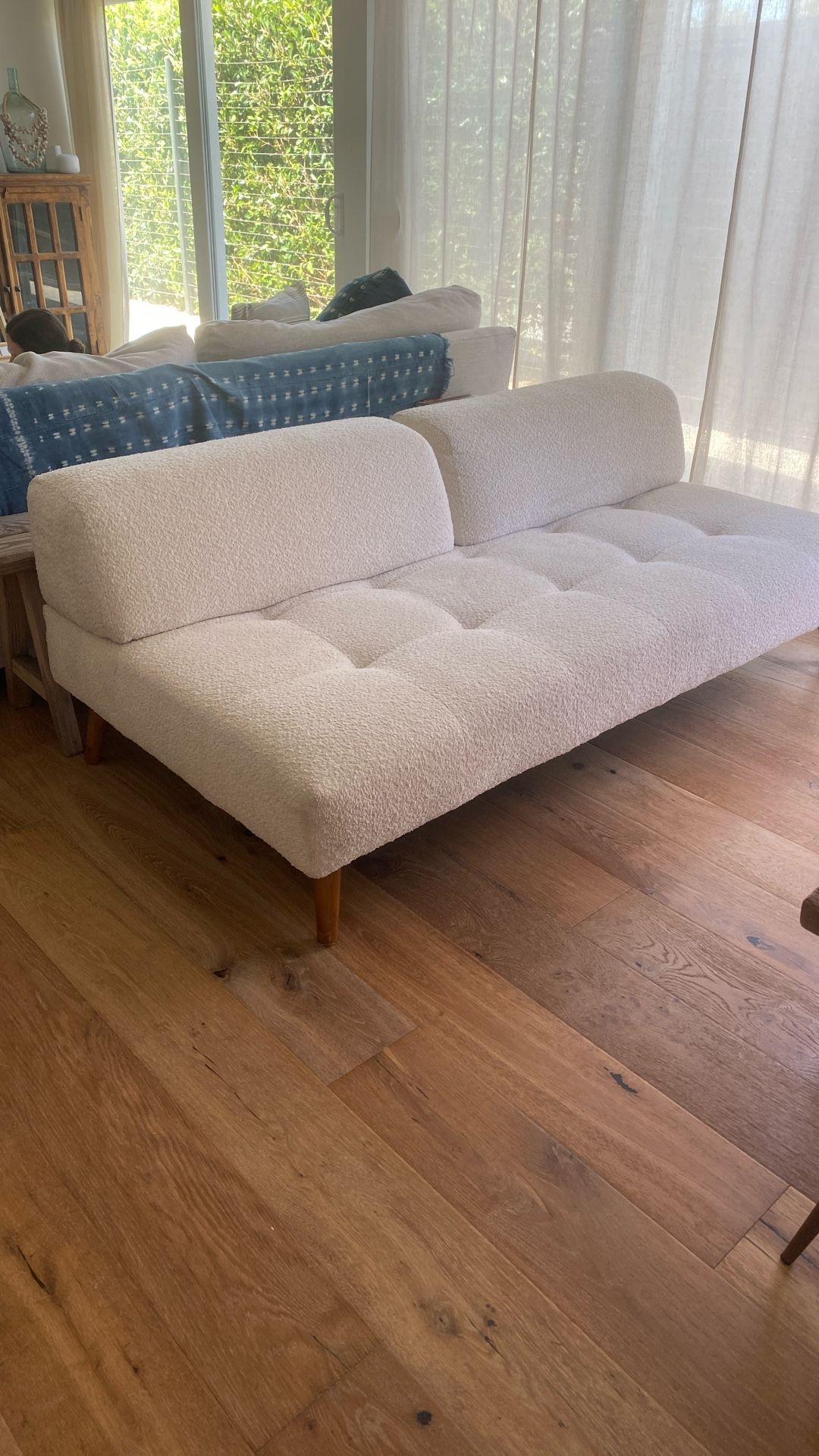 Retro Couch Re-upholstered In Cream White Fabric