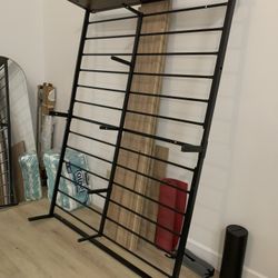  Industrial-Style Metal & Wood Bed Frame With  Clean Queen Mattress