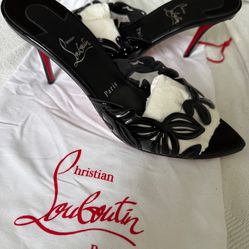 Christian Louboutin APOSTROPHA MULE PETUNIA 80 Leather Sandals Heels Shoes