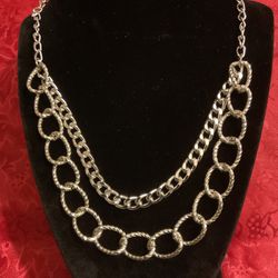 Silver Double Layered Link Necklace,by Fashion Jewelry 