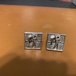 Vintage Anson Silver Tone Square Golf Golfers Cufflinks Raised Relief Bullet Bk