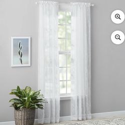 (2 pack) Mainstays Embroidered Scroll Rod Pocket Sheer Curtain Panel, 2 Piece, White, 38" W x 84" L