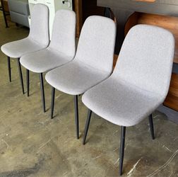 New assembled Modern Dining Chairs Set of 4, Light Gray Linen Upholstered Armless Chairs with Black Metal Legs - High Resilience Accent Chairs for Kit