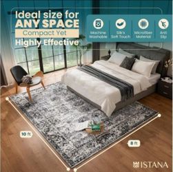Istana 8x10 Area Rug - Dark Grey 8x10 Rugs for Living Room - Foldable Rugs for Bedroom - Stain Resistant Washable Rug - Eco-Friendly Area Rugs - Easy