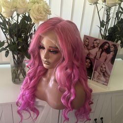 Pink Human Hair Lace Wig 28”