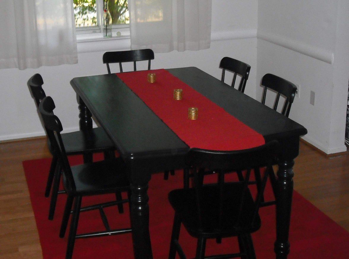 Solid wood dining table with six chairs