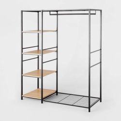Freestanding Wardrobe Organizer Black Metal With Wood 